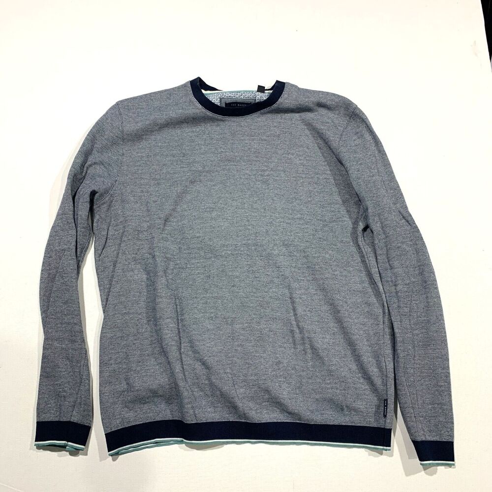 Ted Baker London Mens Navy Blue Stripe Jax Crew Sweatshirt XL (Ted 5)